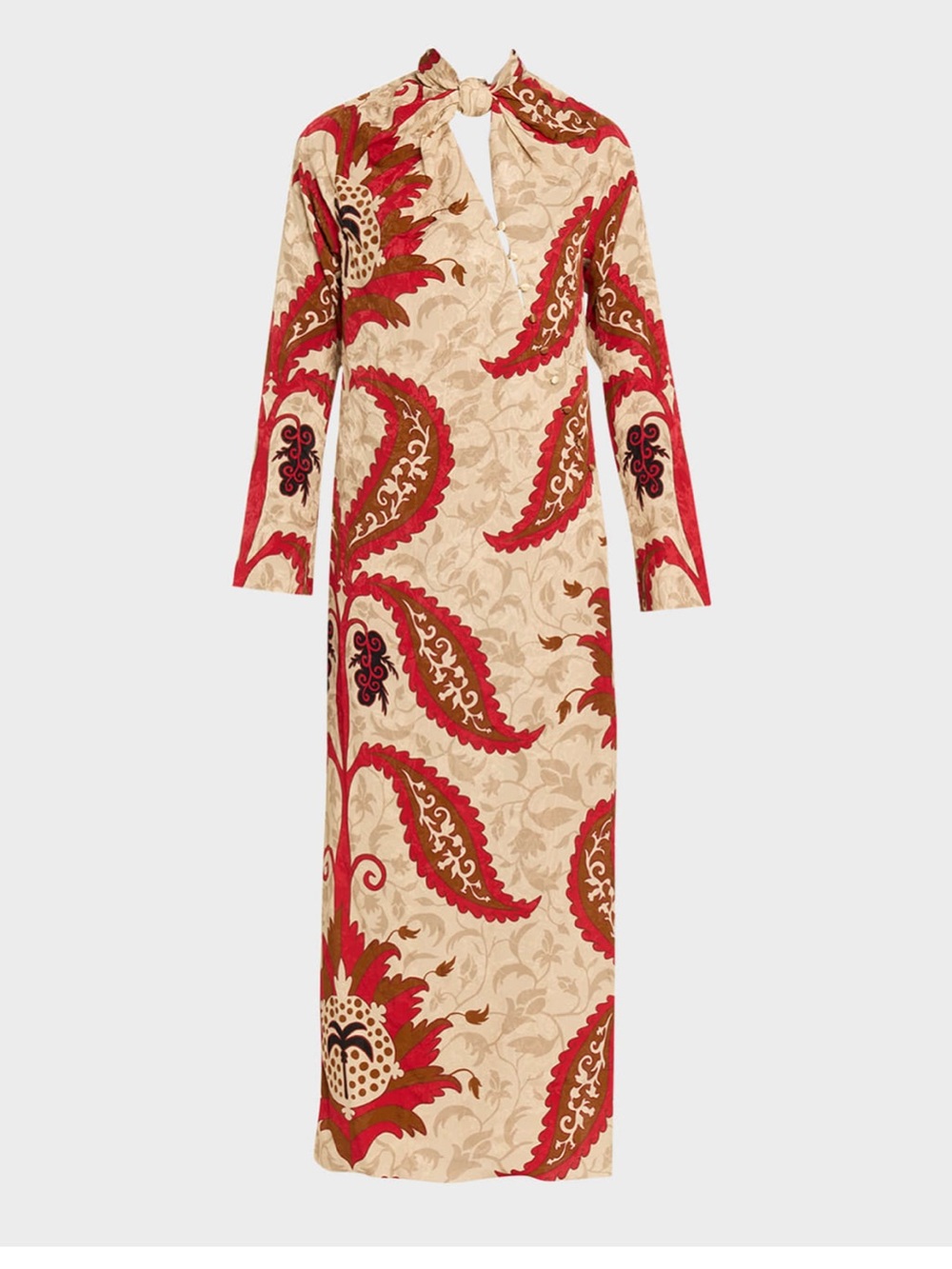 Johanna Ortiz Red and Cream Maxi dress with Bold Floral Motif